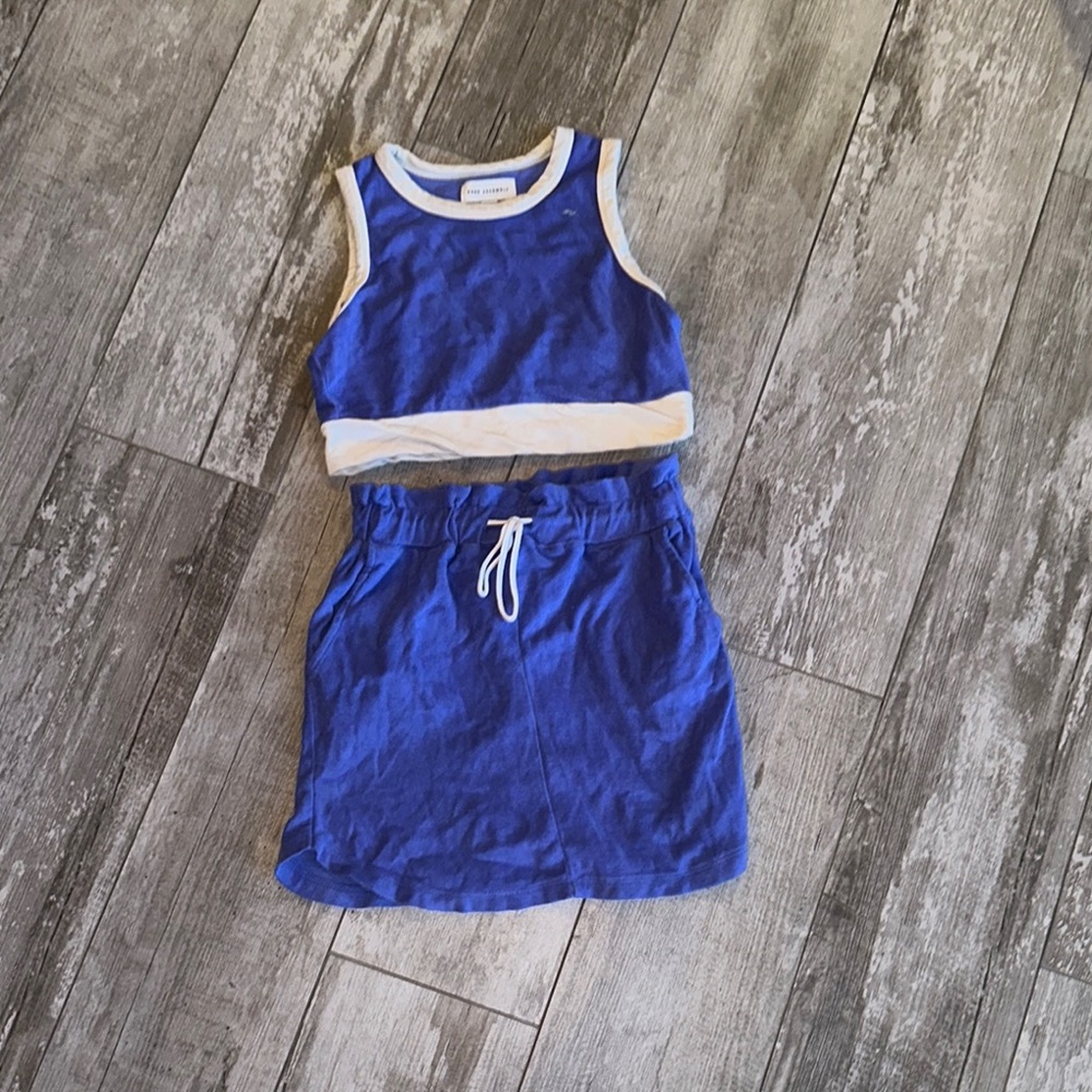 Vibrant Blue tank top with skirt set